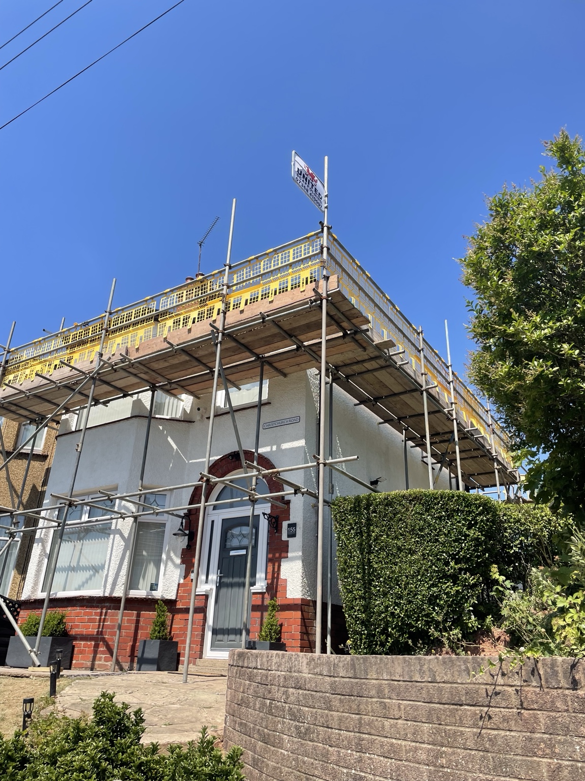 Scaffolding around a house