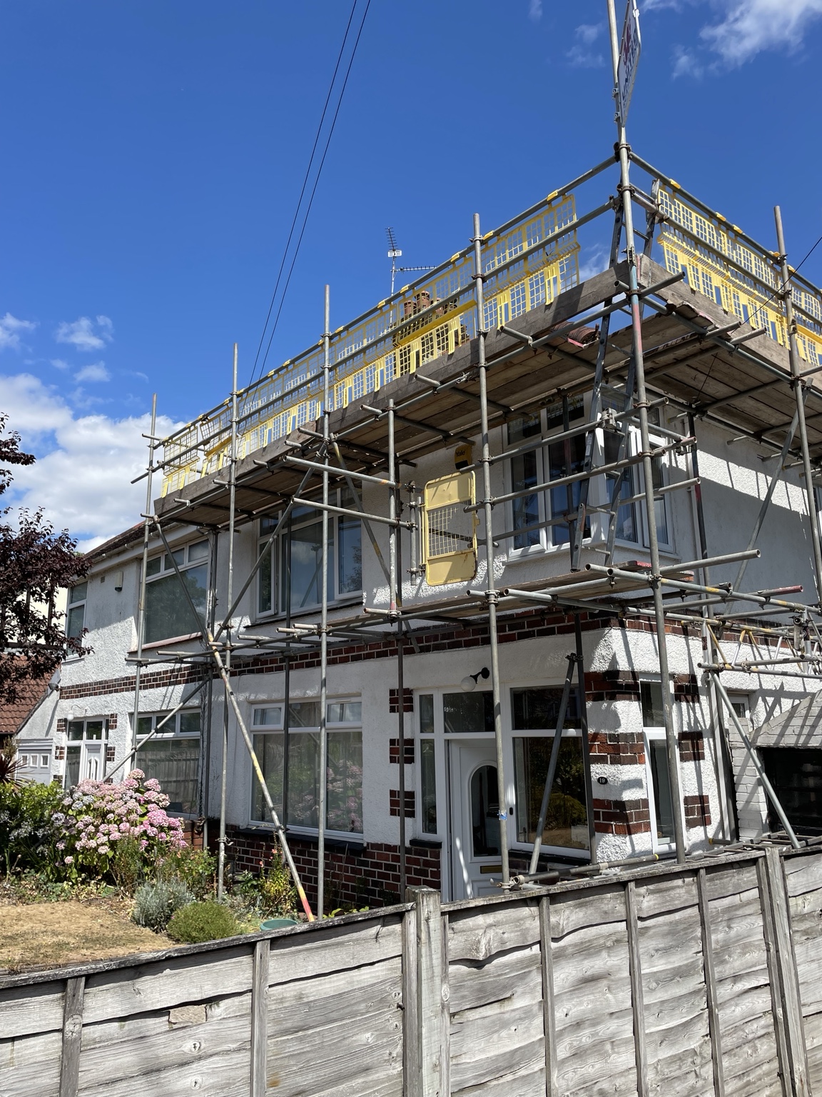 Scaffolding on a two-storey home