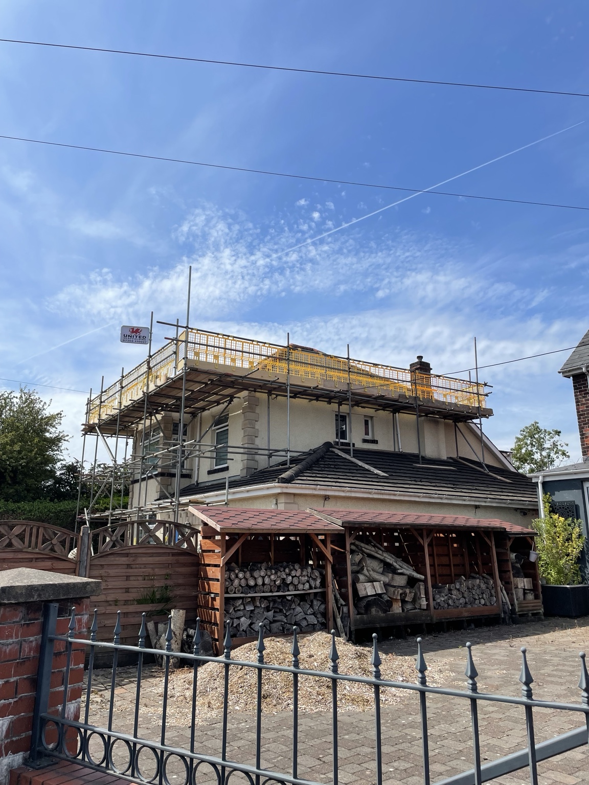 Scaffolding around a residential property